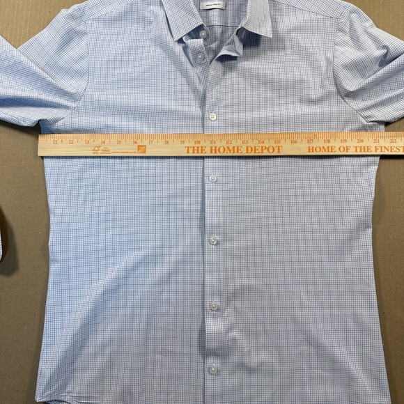 Mizzen + Main Shirt Mens Medium Leeward Trim Fit Button Stretch Plaid Blue White - Picture 5 of 9